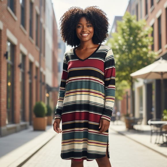 LuLaRoe Dresses & Skirts - Lularoe Striped Multicolor Longsleeve V-Neck Maxi Dress with Pockets